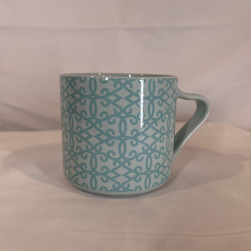 Starbucks 12 fl oz. Coffee Mug Unusual Handle w/Beautiful Charming Pattern 2014